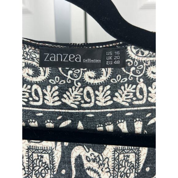 Zanzea Women's Black Elephant Print Short Sleeve Open Front Kimono Topper US 16 - Picture 2 of 8